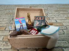 Load image into Gallery viewer, Dollhouse Miniature ~ Artisan Taylor Jade Handmade Decorated Chest Golf Accessories
