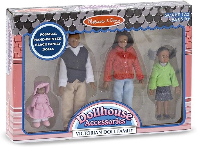 Dollhouse Miniature ~ Vintage Melissa & Doug Hand Painted African American Doll Family Posable New In Box