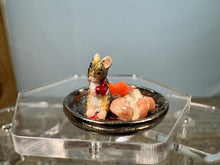 Load image into Gallery viewer, Dollhouse Miniature ~ Artisan Handmade Mouse Eating Cherries &amp; Cheese Tray
