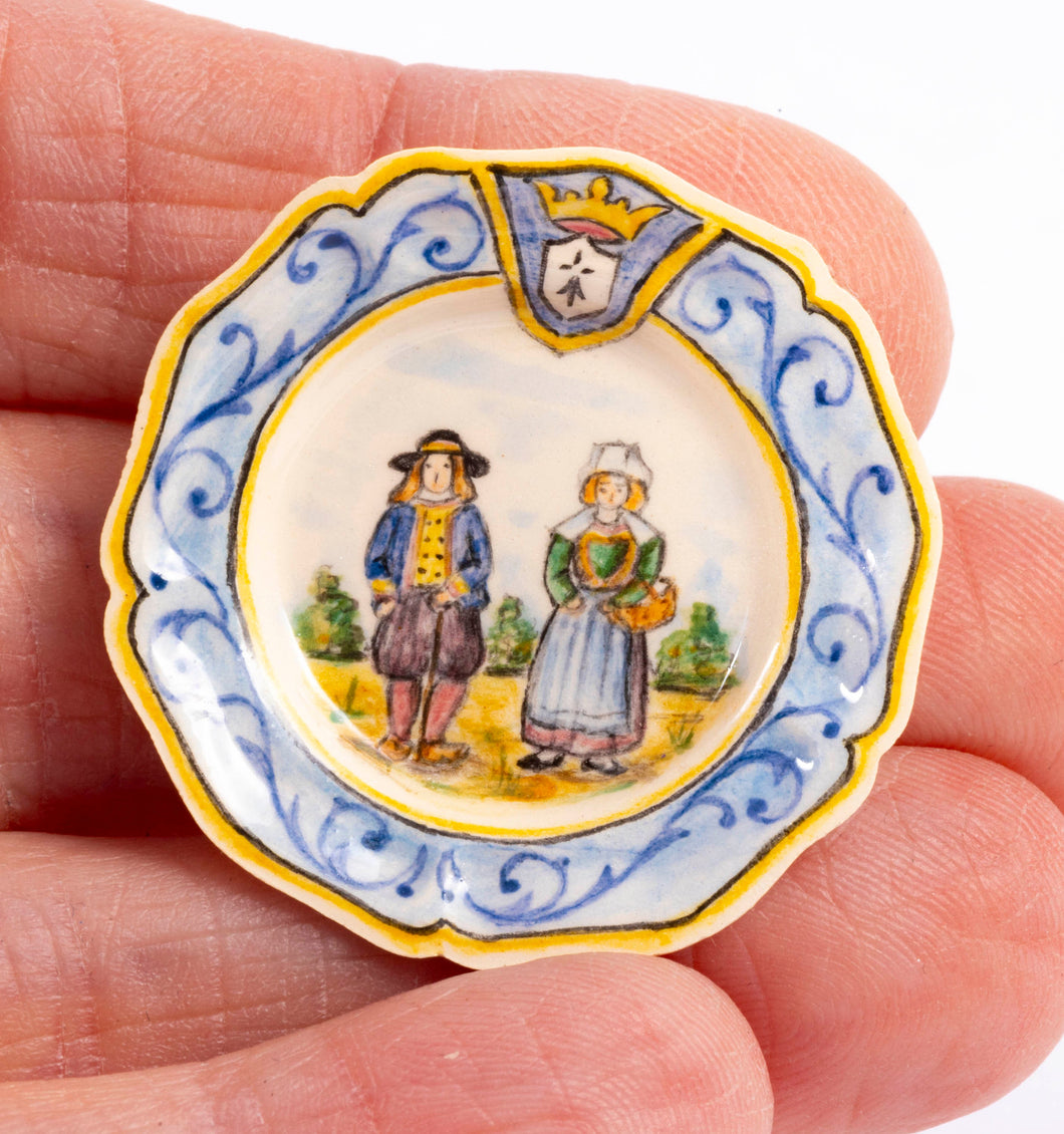 Dollhouse Miniature ~ Dominique Levy Quimper Plate with Couple