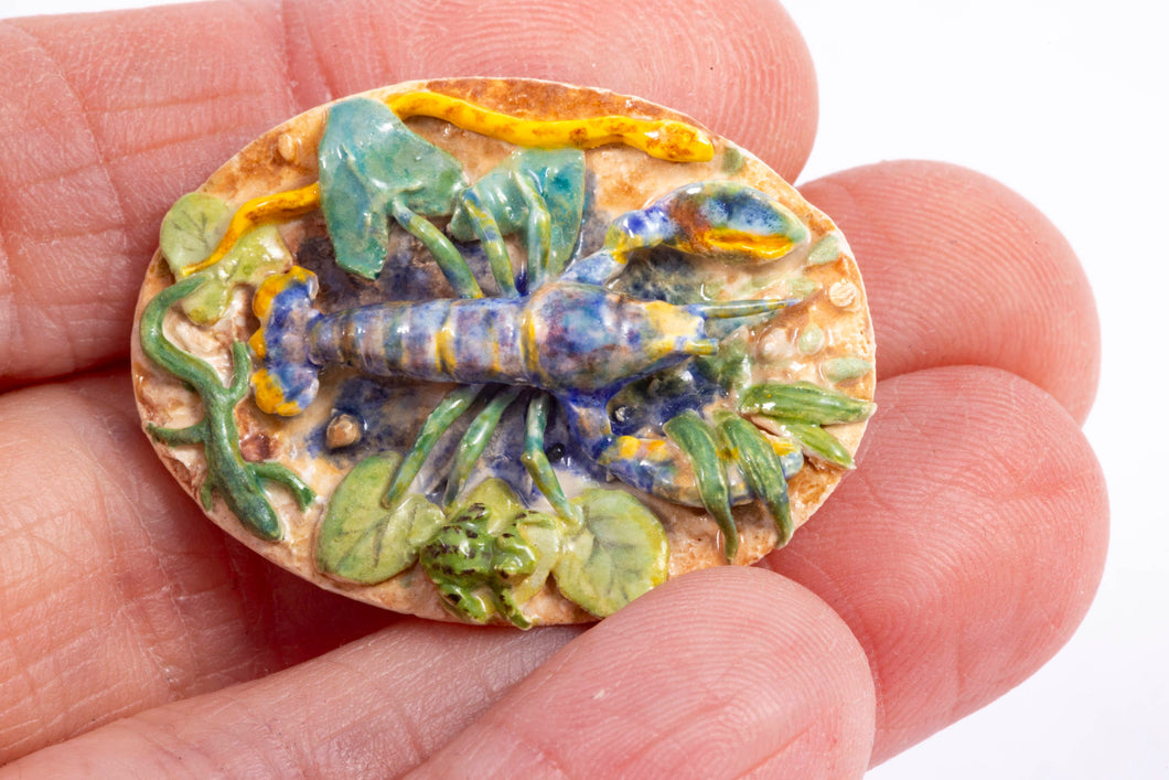 Dollhouse Miniature ~ Dominique Levy Quimper Platter with Blue Lobster