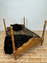 Load image into Gallery viewer, Dollhouse Miniature ~ Artisan Handmade Decorated Gold Bed
