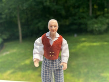 Load image into Gallery viewer, Artisan Made Porcelain Older Gentleman Doll in Brown Vest &amp; Plaid Trousers
