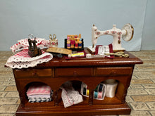 Load image into Gallery viewer, Dollhouse Miniature ~ Decorated Sewing  Table Reutter Porcelain Germany Middle Drawer Opens
