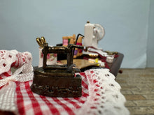 Load image into Gallery viewer, Dollhouse Miniature ~ Decorated Sewing  Table Reutter Porcelain Germany Middle Drawer Opens
