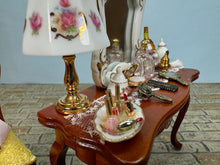Load image into Gallery viewer, Dollhouse Miniature ~ Decorated 2 Piece Women&#39;s Vanity &amp; Chair Set Reutter Porcelain Germany
