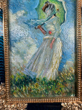 Load image into Gallery viewer, Dollhouse Miniature ~ Artist Josephine Meyer Woman with a Parasol, Facing Left, 1886 Monet Painting Reproduction
