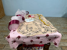 Load image into Gallery viewer, Dollhouse Miniature ~ Artisan Signed Handmade Decorated Pink Sewing Table
