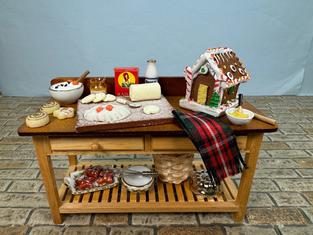 Dollhouse Miniature ~ Christmas Gingerbread Decorated Kitchen Prep Table Reutter Porcelain Germany
