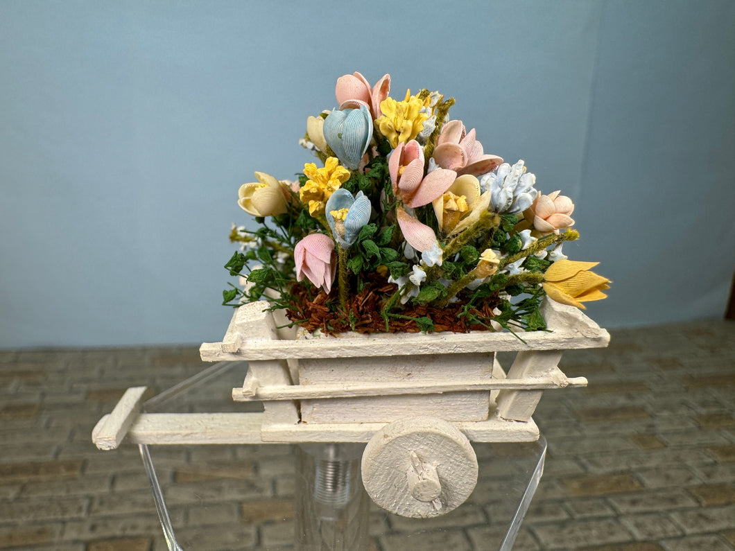 Dollhouse Miniature ~ Vintage David Krupick Handmade Wooden Hand Painted Flower Cart