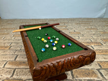 Load image into Gallery viewer, Vintage Half Scale Artisan RAE 1981 Handmade Wooden Pool Table With 2 Sticks
