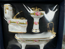 Load image into Gallery viewer, Dollhouse Miniature ~  Half Scale Reutter Porcelain Germany 3 Piece Rose Gold Bathroom Set New In Box
