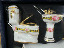 Load image into Gallery viewer, Dollhouse Miniature ~  Half Scale Reutter Porcelain Germany 3 Piece Rose Gold Bathroom Set New In Box
