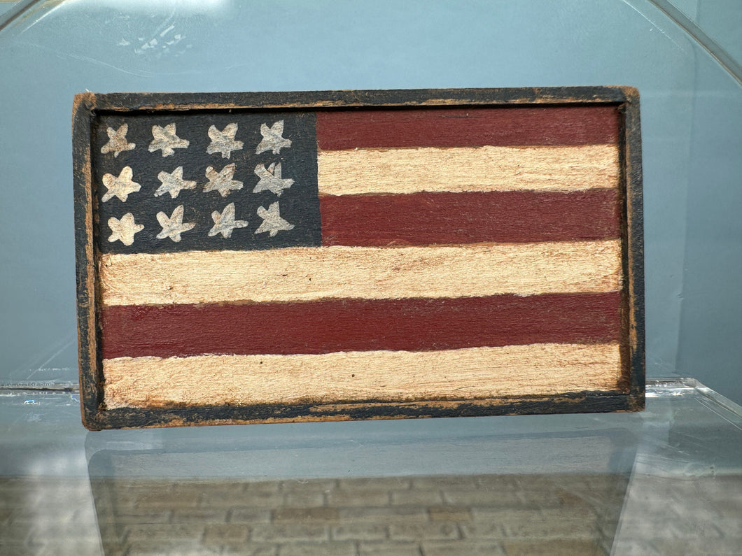 Dollhouse Miniature ~ Artisan Bearly Big Enough Signed American Flag Colonial Painting