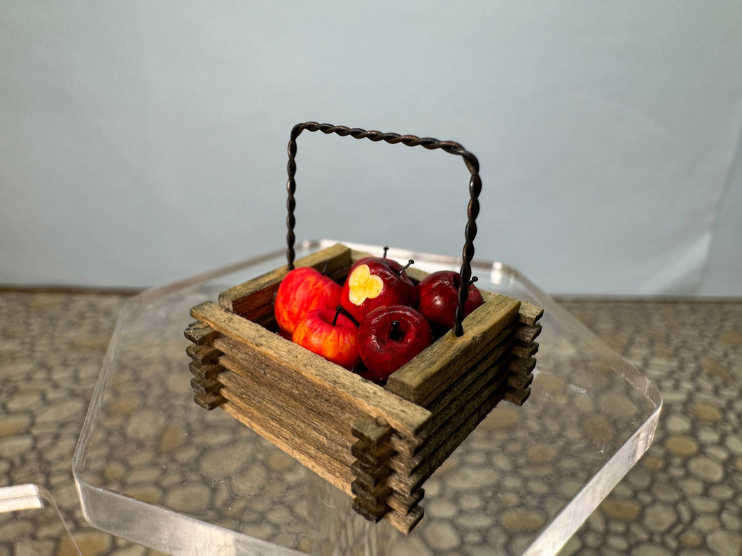 Dollhouse Miniature ~ Vintage IGMA Artist Al Chandronnait Handmade Apple Basket Signed Jan Patrie