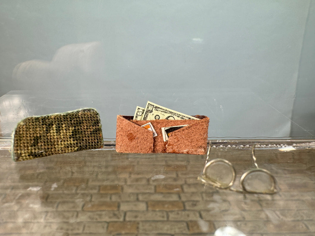 Dollhouse Miniature ~ Artisan Lucy Iducovich Handmade Wallet & Glasses And Case Set Needlepoint