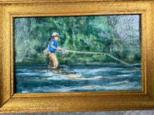 Load image into Gallery viewer, Dollhouse Miniature ~ Artist Unsigned Man Fly Fishing Painting
