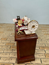 Load image into Gallery viewer, Dollhouse Miniature ~ Decorated Sewing  Table Reutter Porcelain Germany Middle Drawer Opens
