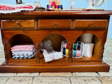 Load image into Gallery viewer, Dollhouse Miniature ~ Decorated Sewing  Table Reutter Porcelain Germany Middle Drawer Opens
