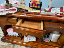 Load image into Gallery viewer, Dollhouse Miniature ~ Decorated Sewing  Table Reutter Porcelain Germany Middle Drawer Opens

