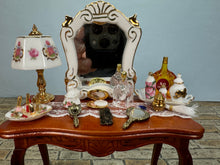 Load image into Gallery viewer, Dollhouse Miniature ~ Decorated 2 Piece Women&#39;s Vanity &amp; Chair Set Reutter Porcelain Germany
