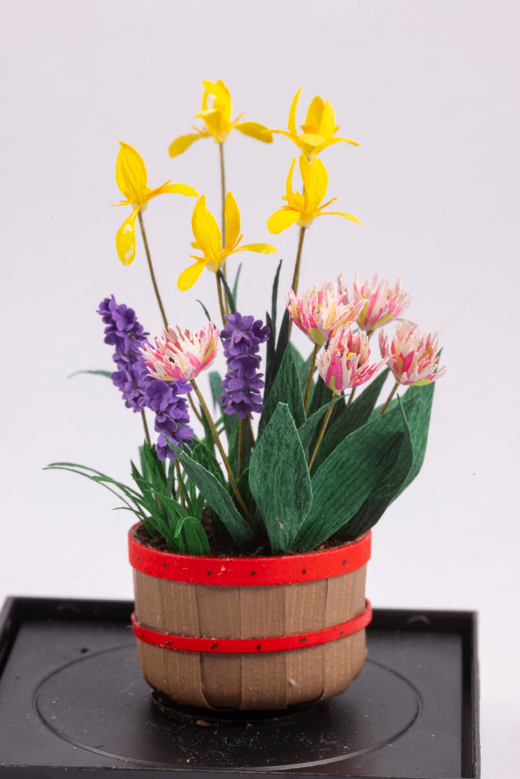 Dollhouse Miniature ~ Flowers in Al Chandronnait Basket by Paula Gilhooley