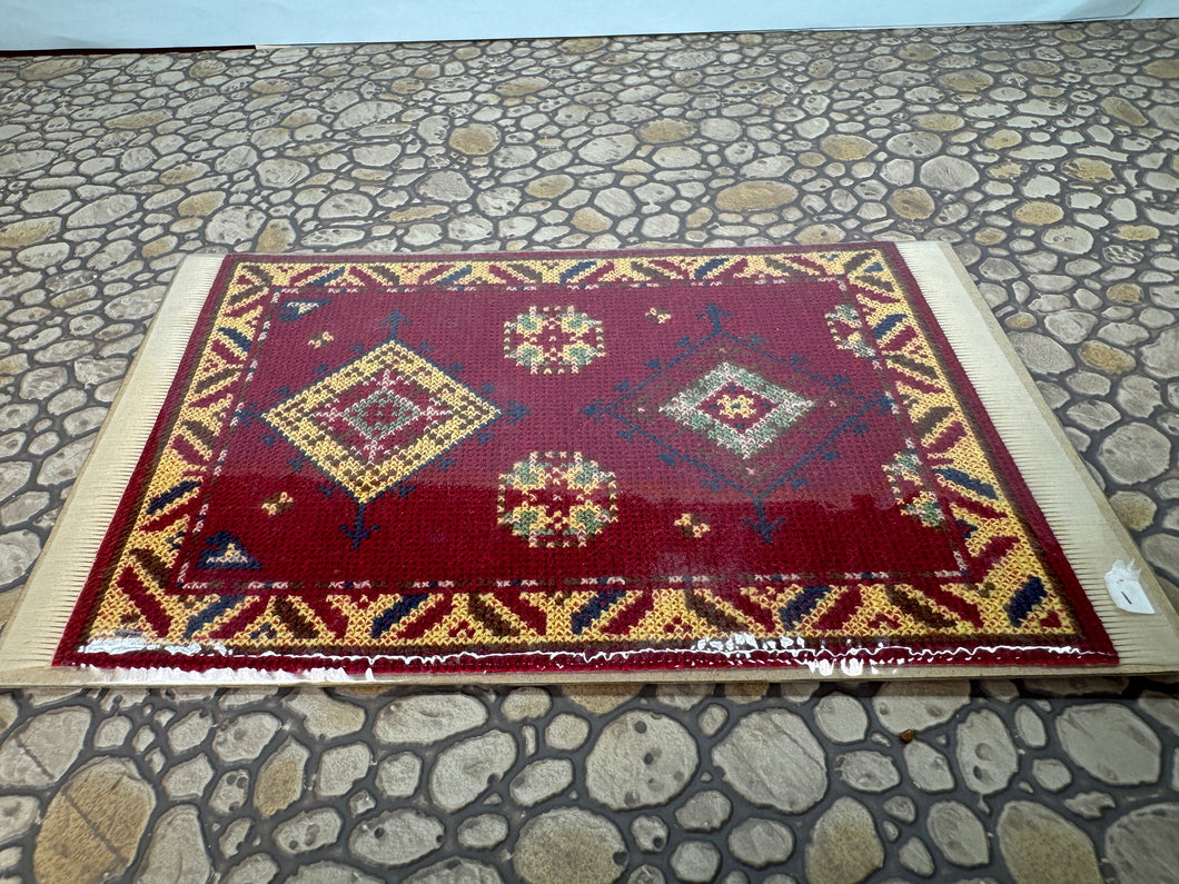 Dollhouse Miniature ~ Artisan  Elaine Gauthier Handmade Needlepoint Oriental Burgundy Rug