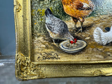 Load image into Gallery viewer, Dollhouse Miniature ~ Artist C. Sparrow Chickens Grazing Painting
