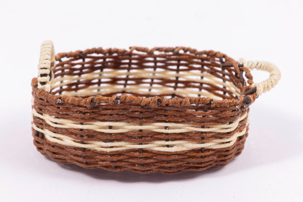 Dollhouse Miniature ~  Handmade Wicker Oval Basket - 2 Tone