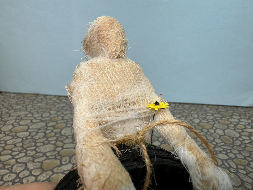 Dollhouse Miniature ~ Artisan  Handmade Halloween Decoration Mummy On Tire Swing