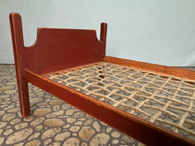 Load image into Gallery viewer, Dollhouse Miniature ~ Vintage Artisan Bearly Big Enough 2004 Handmade Red Bed Frame
