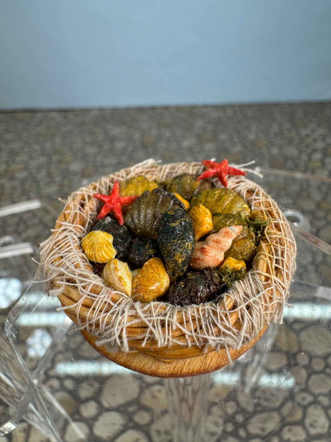 Dollhouse Miniature ~ Artisan Handmade Decorated Beach Shells Basket