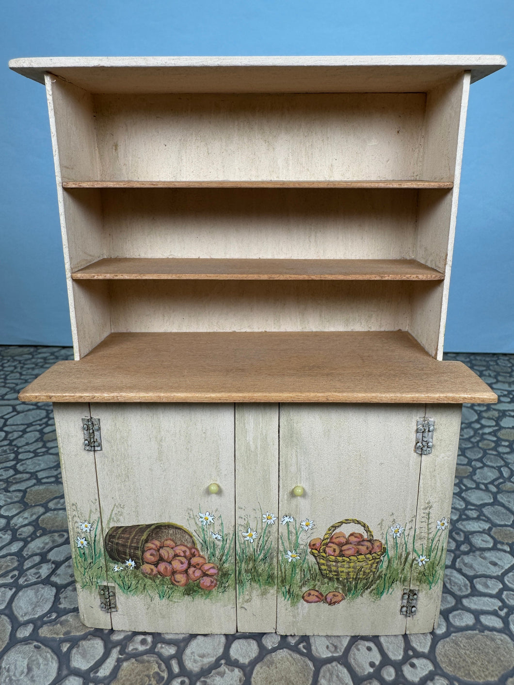 Dollhouse Miniature ~ Vintage Artisan Jan Ginger 1992 Handmade Hand Painted Peach Tree Kitchen Cupboard