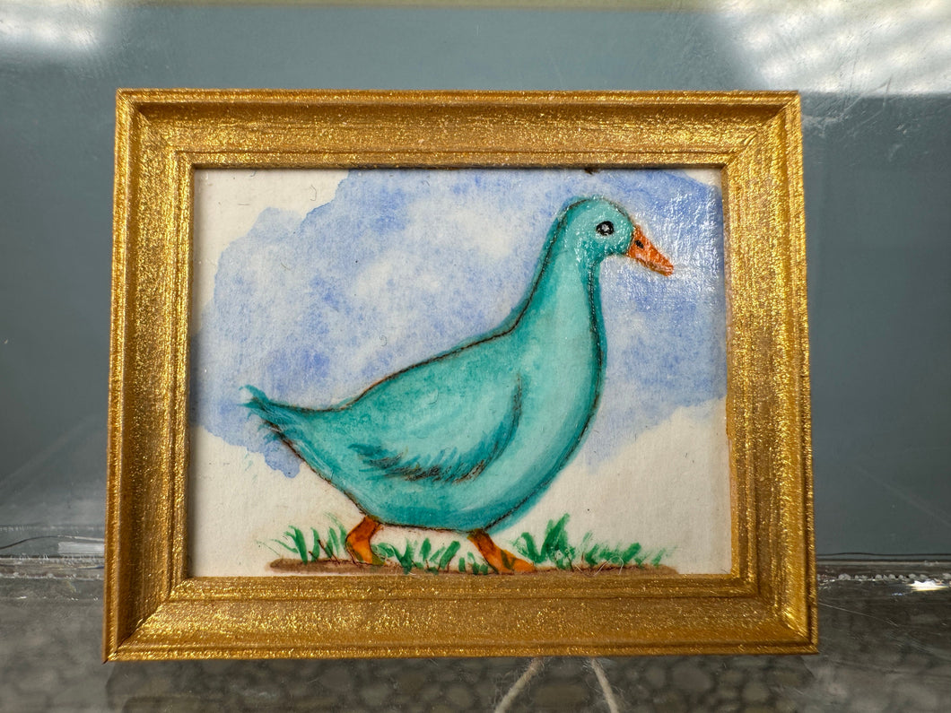 Dollhouse Miniature ~ Artist Unsigned Turquoise Duck Painting