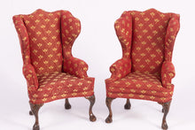 Load image into Gallery viewer, Dollhouse Miniature ~ Pair of Upholstered Wing Back Chairs by Nancy Summers - Lee Lefkowitz Collection
