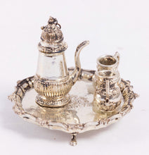 Load image into Gallery viewer, Dollhouse Miniature ~ Sterling Silver Pete Acquisto Coffee with Cups &amp; Tray - Lee Lefkowitz Estate
