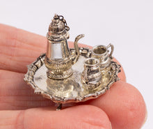 Load image into Gallery viewer, Dollhouse Miniature ~ Sterling Silver Pete Acquisto Coffee with Cups &amp; Tray - Lee Lefkowitz Estate
