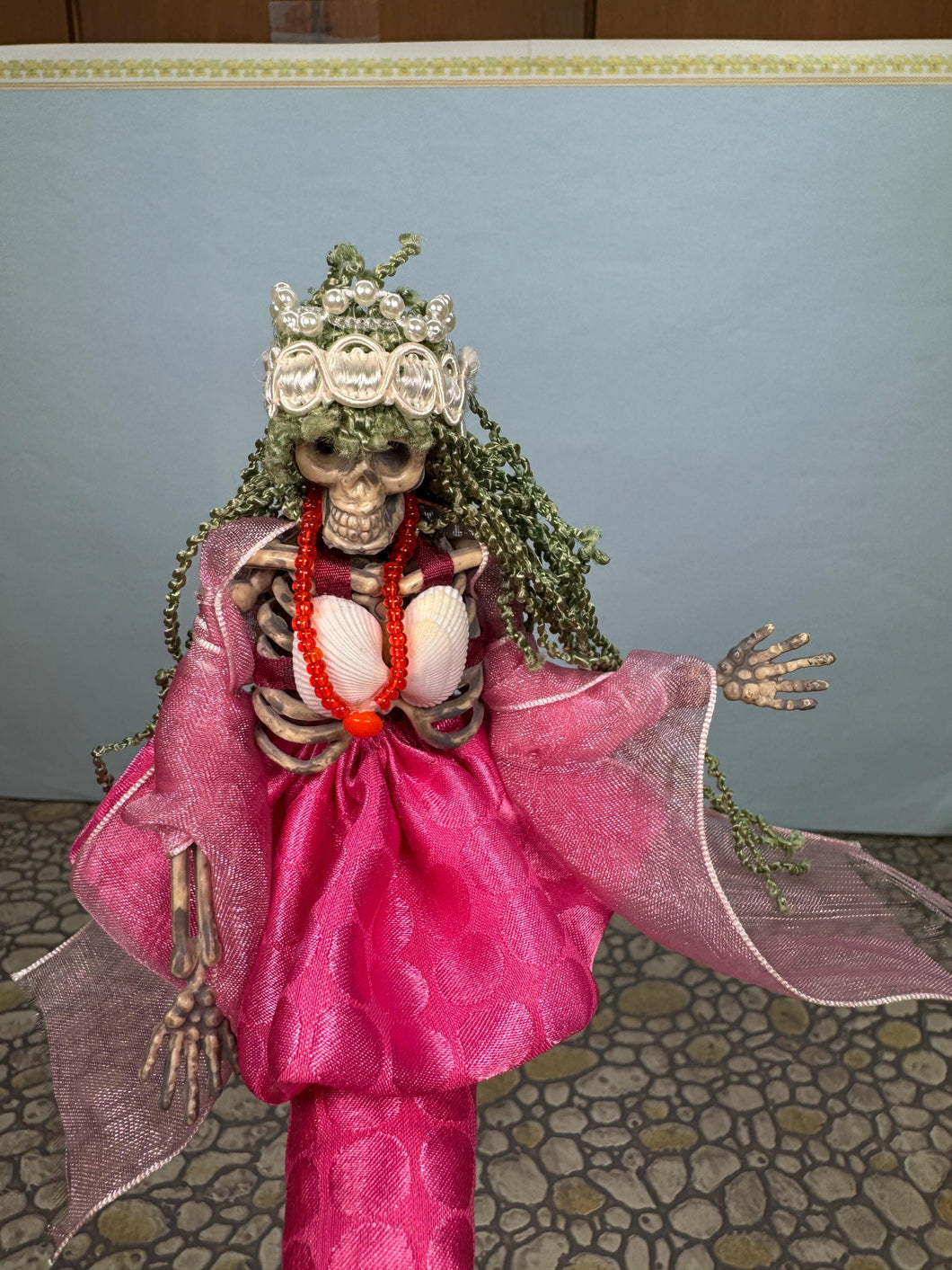Dollhouse Miniature ~ Artisan Handmade Halloween Mermaid Skeleton Doll