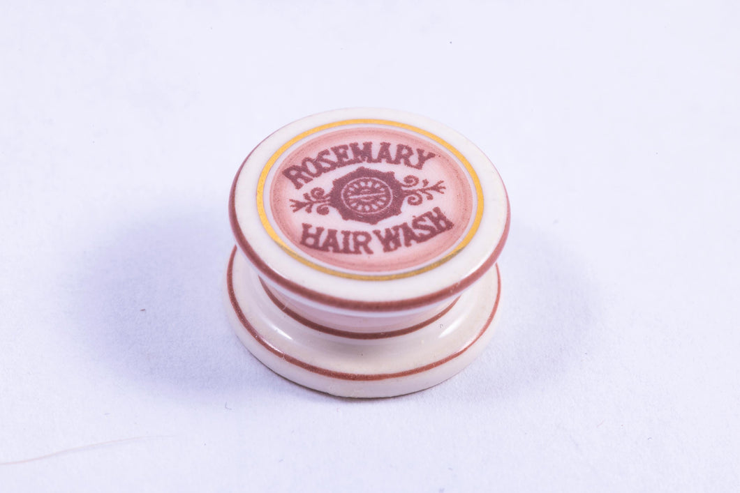 Dollhouse Miniature ~ Terry Curran Rosemary Hair Wash Round Jar, England - The Estate of Ursula Sauerberg