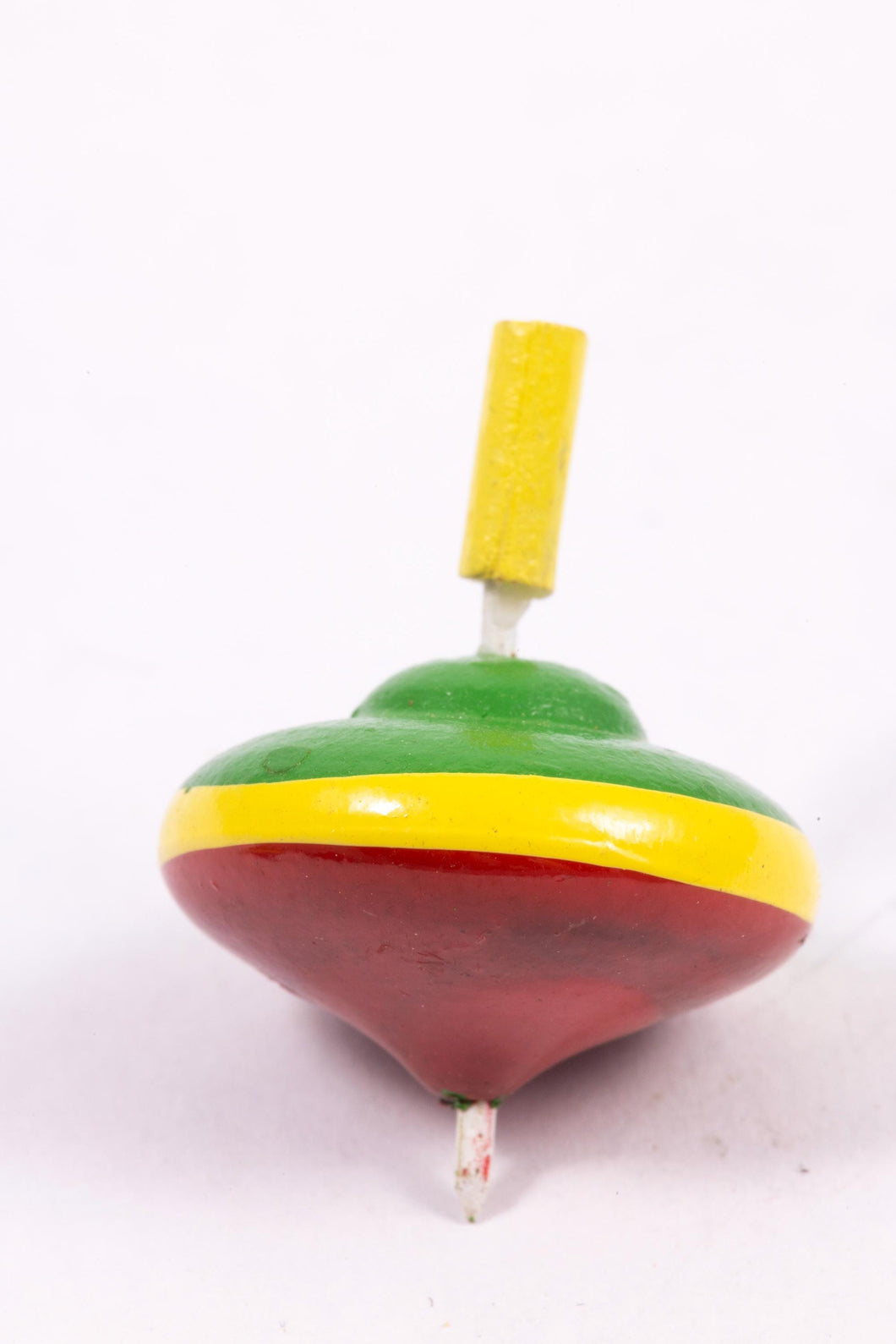 Dollhouse Miniature ~ Nursery Toy - Green, Yellow & Red Spin Top, Vintage