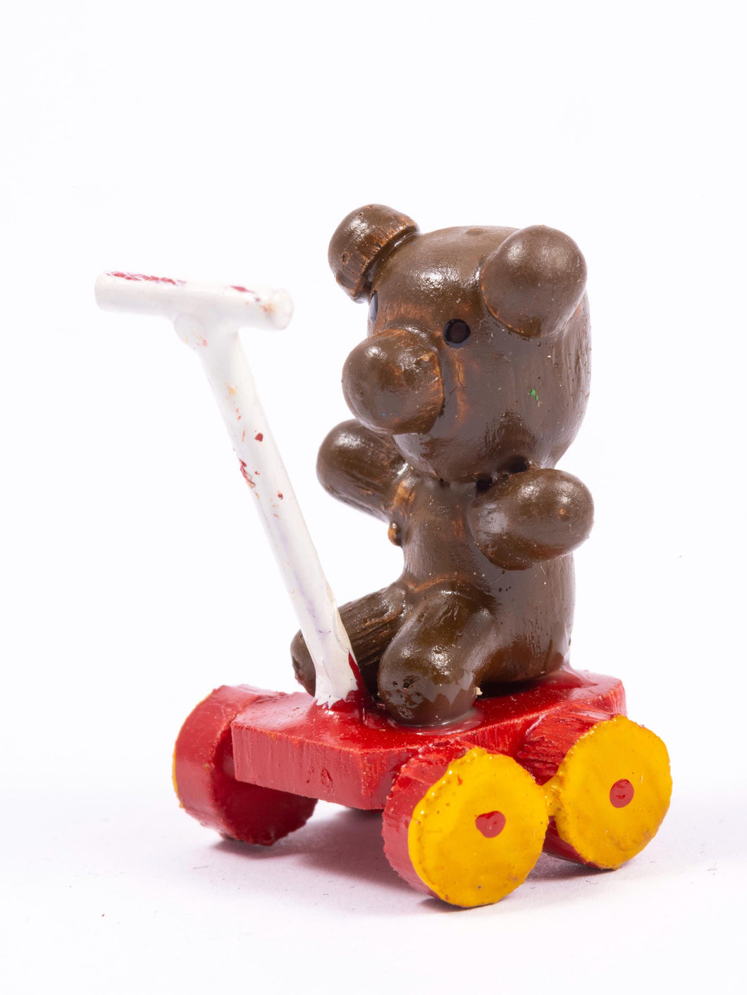 Dollhouse Miniature ~ Vintage Teddy Bear On Wheels Pull Toy