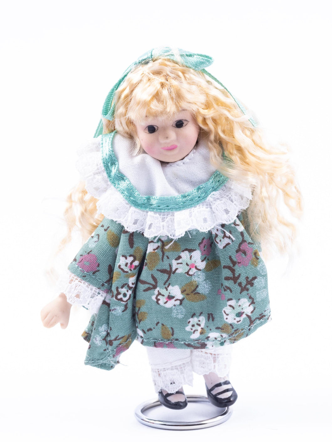 Dollhouse Miniature ~ Porcelain Little Girl Doll with Blonde Curly Hair