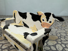 Load image into Gallery viewer, Dollhouse Miniature ~  Vintage 1991 IGMA Artisan Karen Markland Handmade Hand Painted Cow Bench
