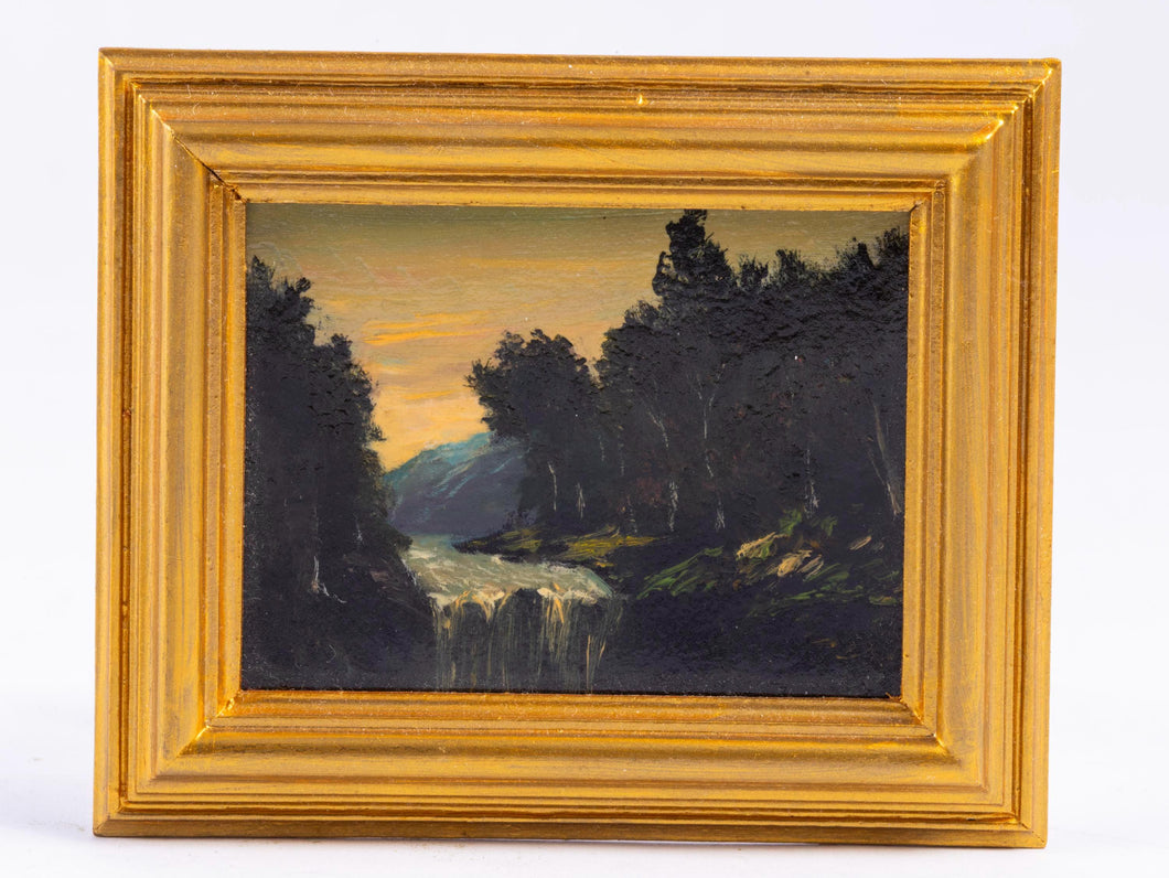 Dollhouse Miniature ~ Gilbert Mena Sunset Painting of Landscape and Water in The Evening - Lee Lefkowitz Estate