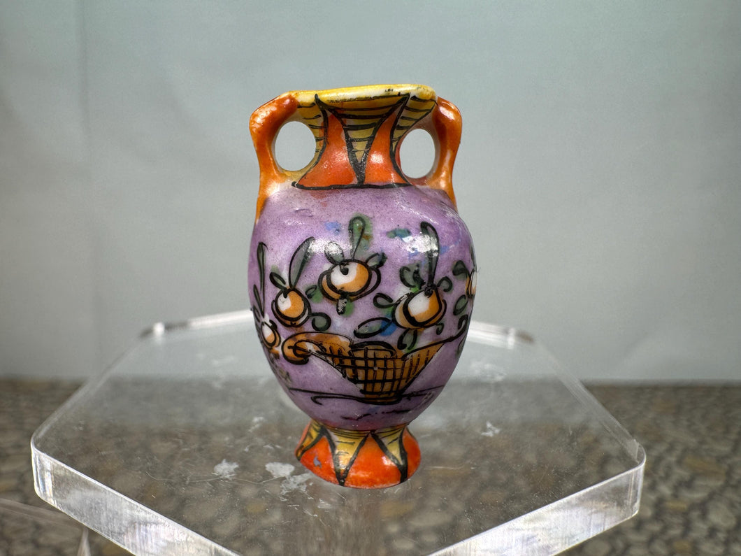 Dollhouse Miniature ~ Artisan Handmade Hand Painted Porcelain Purple Fruit Tree Flower Vase Signed