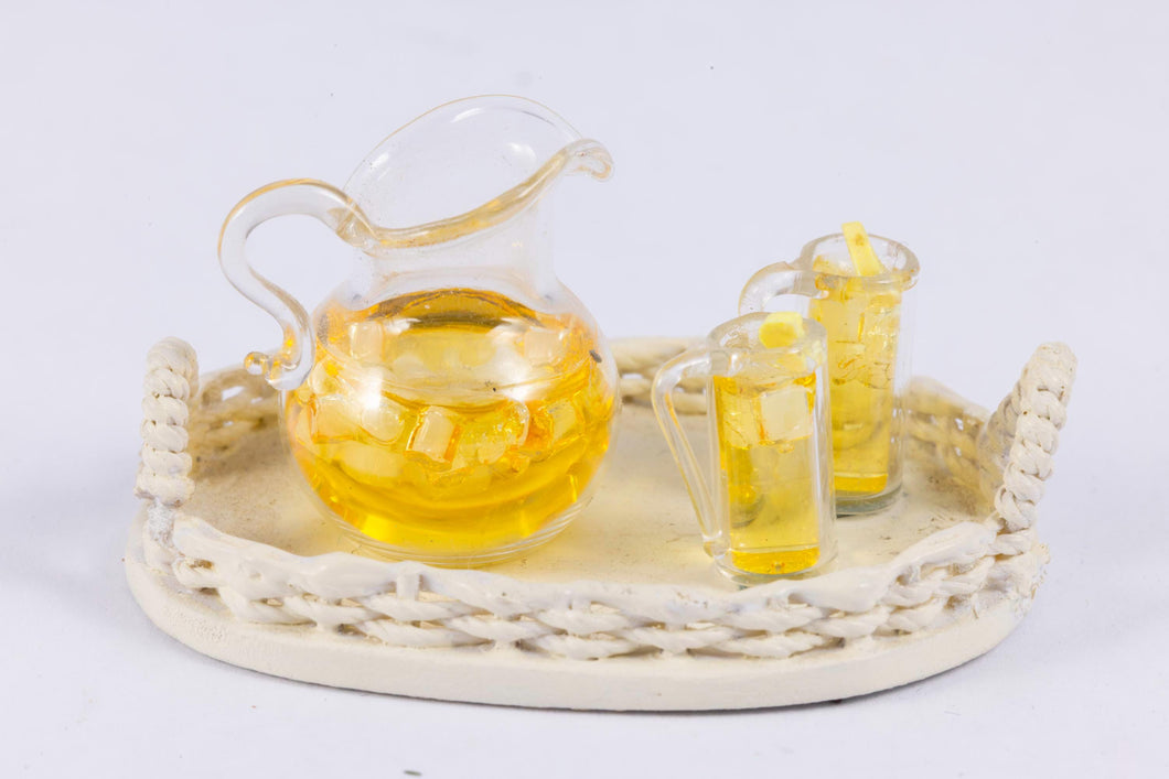 Dollhouse Miniature ~ Wicker Oval Tray with Lemonade For Two  - Lee Lefkowitz Estate