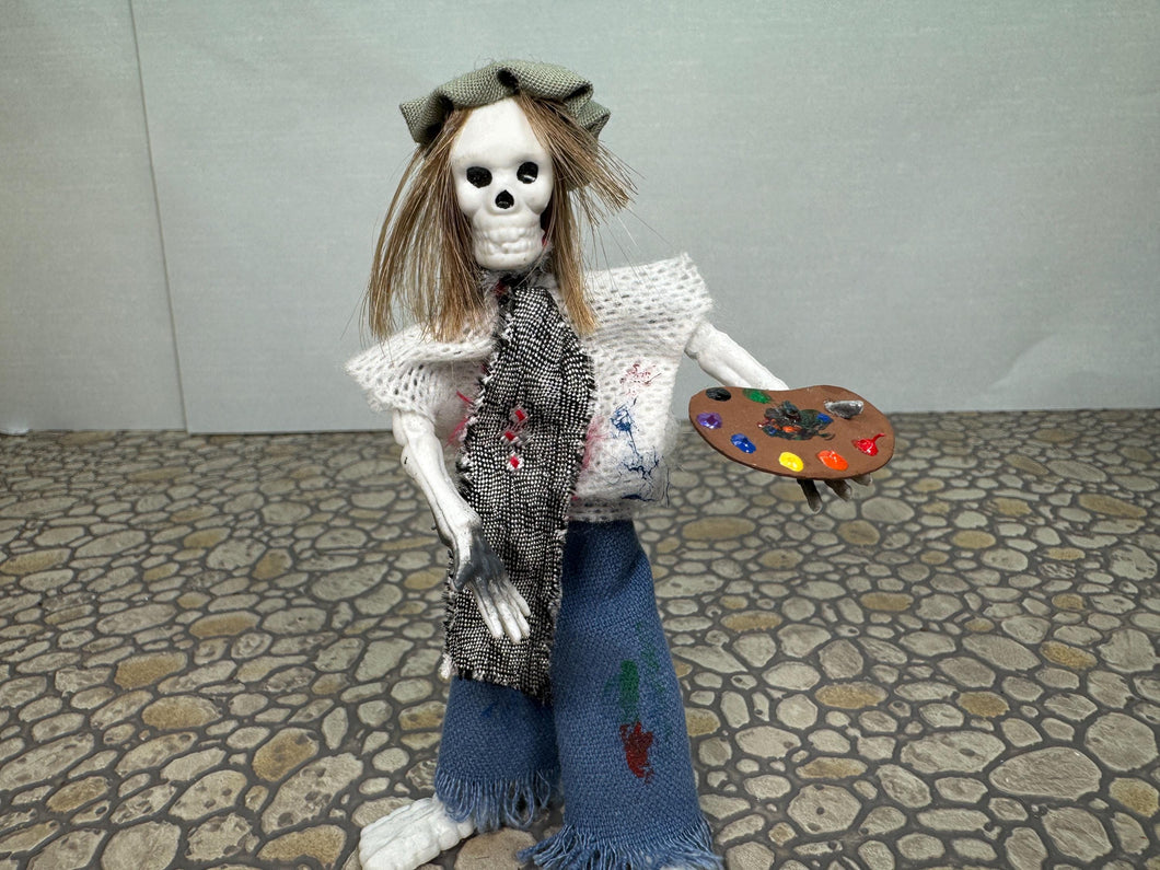 Dollhouse Miniature ~ Artisan Handmade Halloween Artist Painter Skeleton Doll