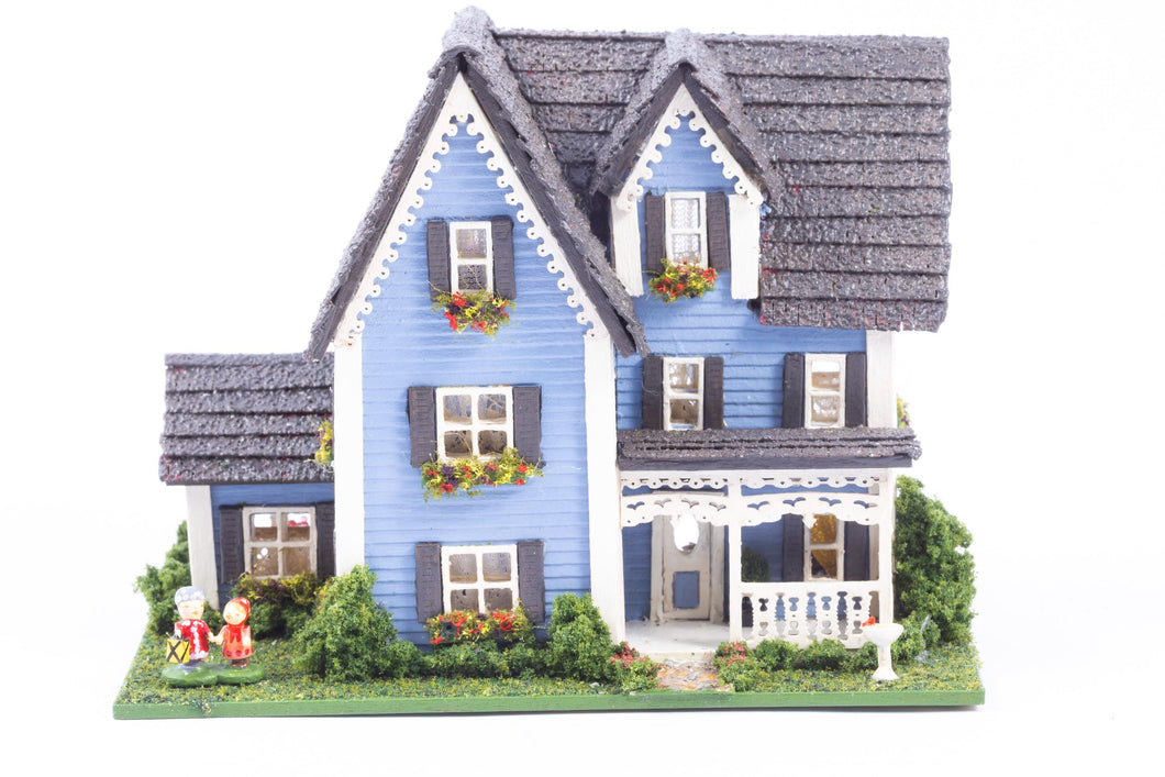 Dollhouse Miniature ~ 144 Scale Blue Country Victorian House Decorated - From The Estate of Ursula Sauerberg