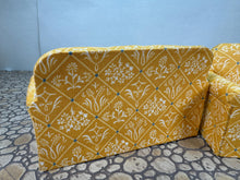 Load image into Gallery viewer, Dollhouse Miniature ~ Artisan Handmade 2 Piece Yellow Living Room Couch &amp; Chair Furniture Set
