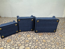 Load image into Gallery viewer, Dollhouse Miniature ~ Vintage Artisan Handmade 3 Piece Blue Living Room Couch, Chair &amp; Ottoman Furniture Set
